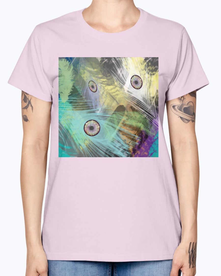 Gildan Ladies Missy T-Shirt 16 colors    Peacock feathers