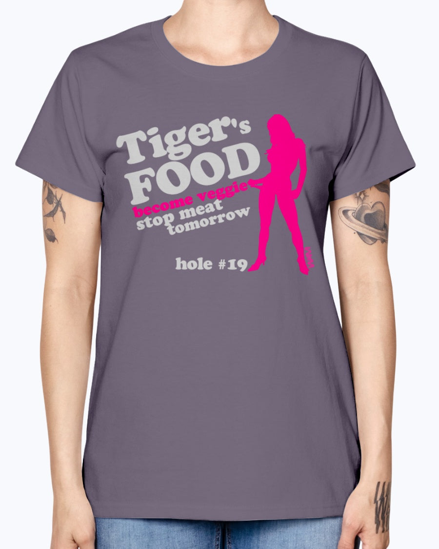 Gildan Ladies Missy T-Shirt 16 colors.  Black tiger 's food veggie grey by wam