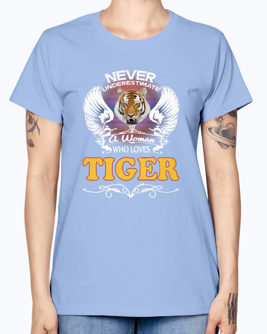 Gildan Ladies Missy T-Shirt 16 colors.  A Woman Who Love Tiger