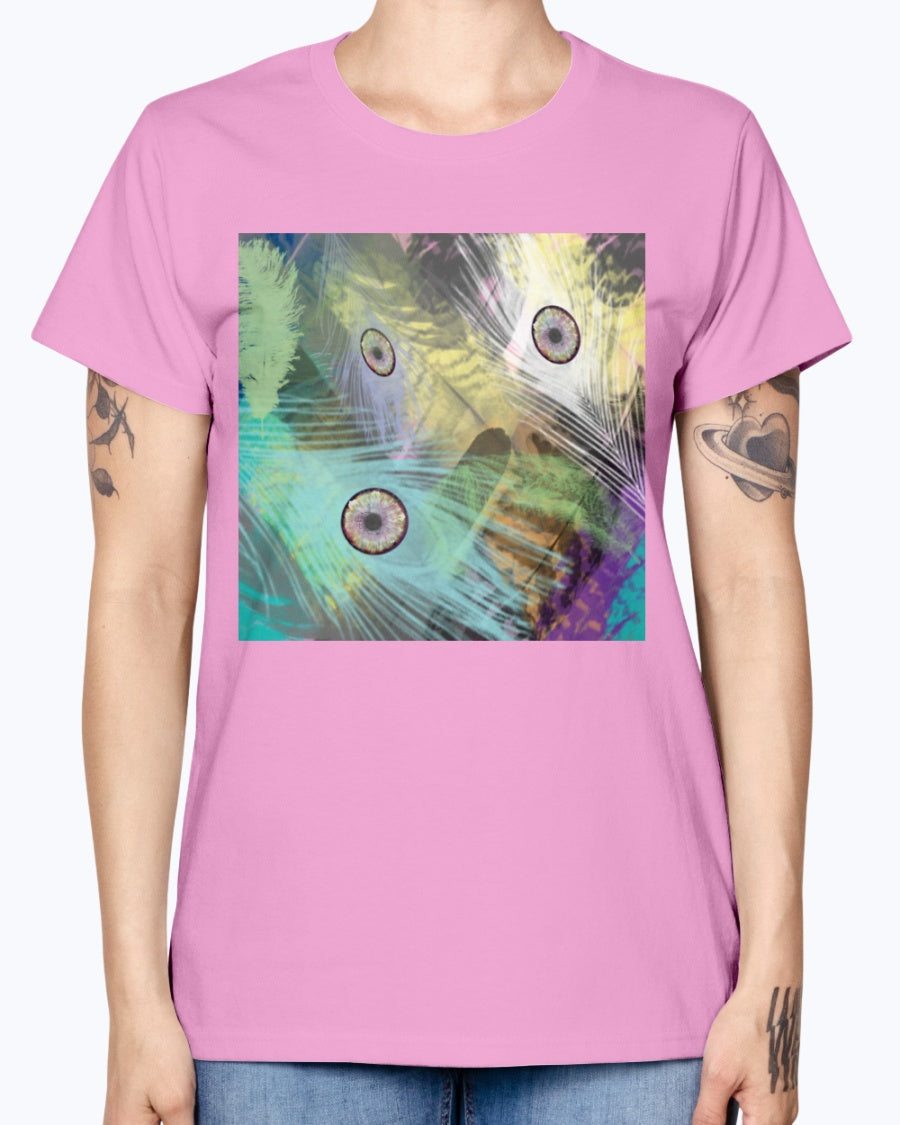 Gildan Ladies Missy T-Shirt 16 colors    Peacock feathers