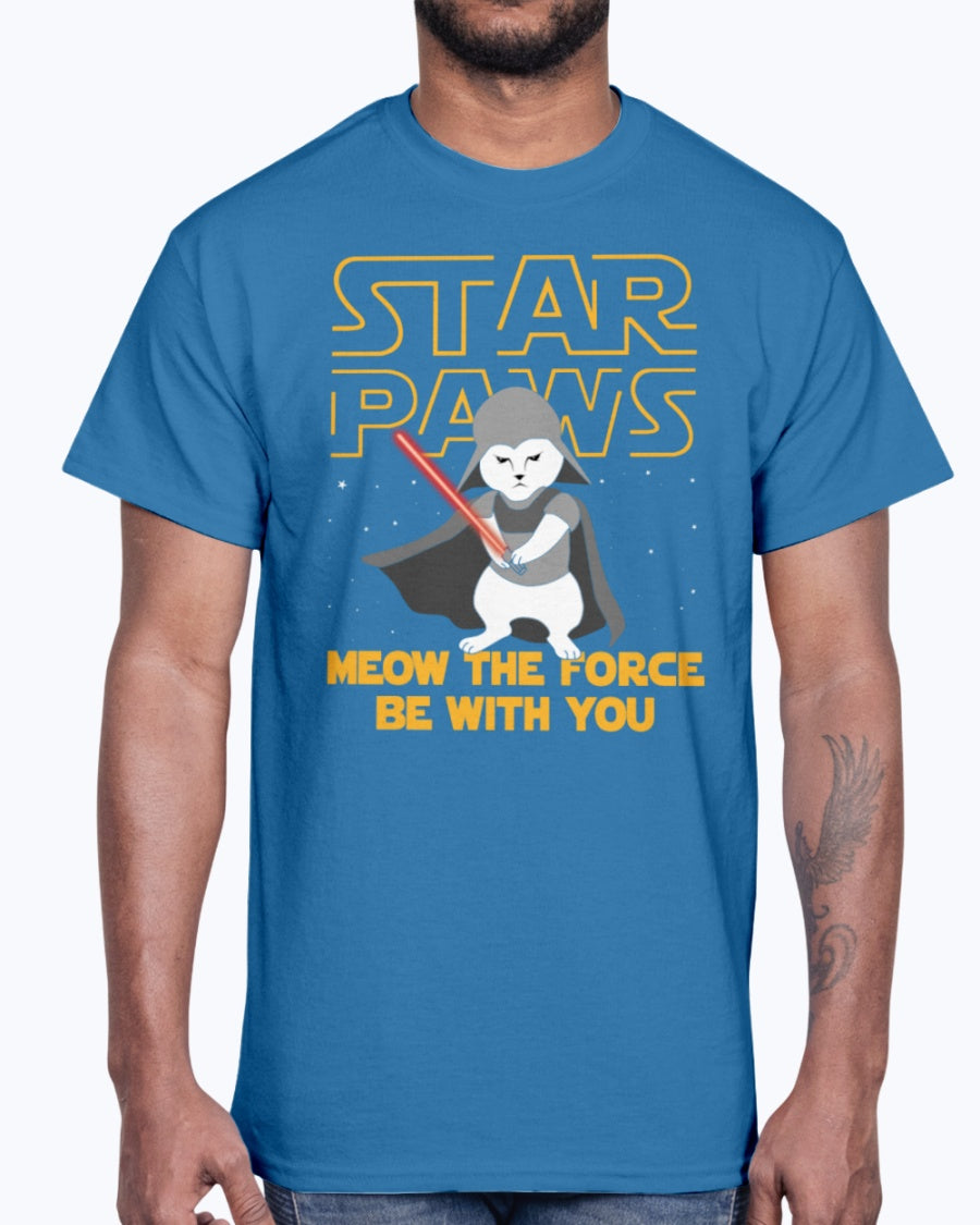 Men's Gildan Ultra Cotton T-Shirt  Star Paws Meow The Force Be With You