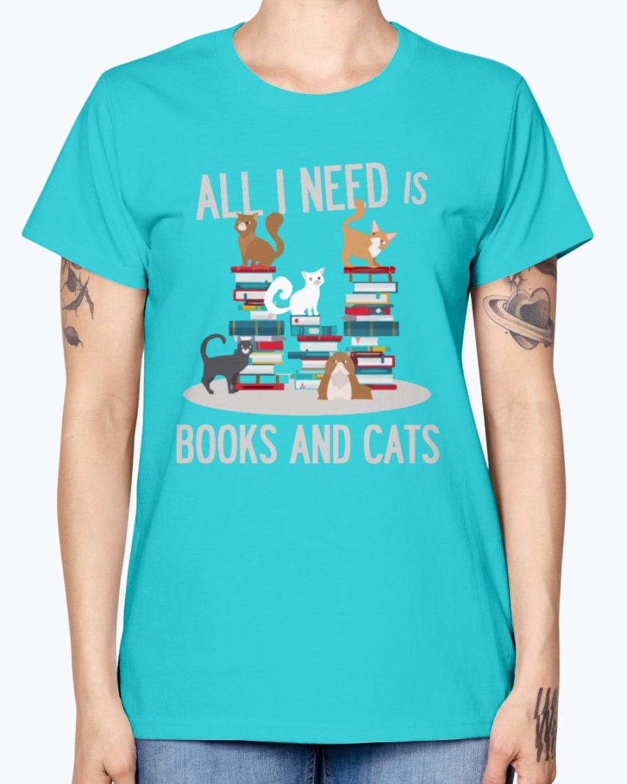 Gildan Ladies Missy T-Shirt. BOOKS AND CATS