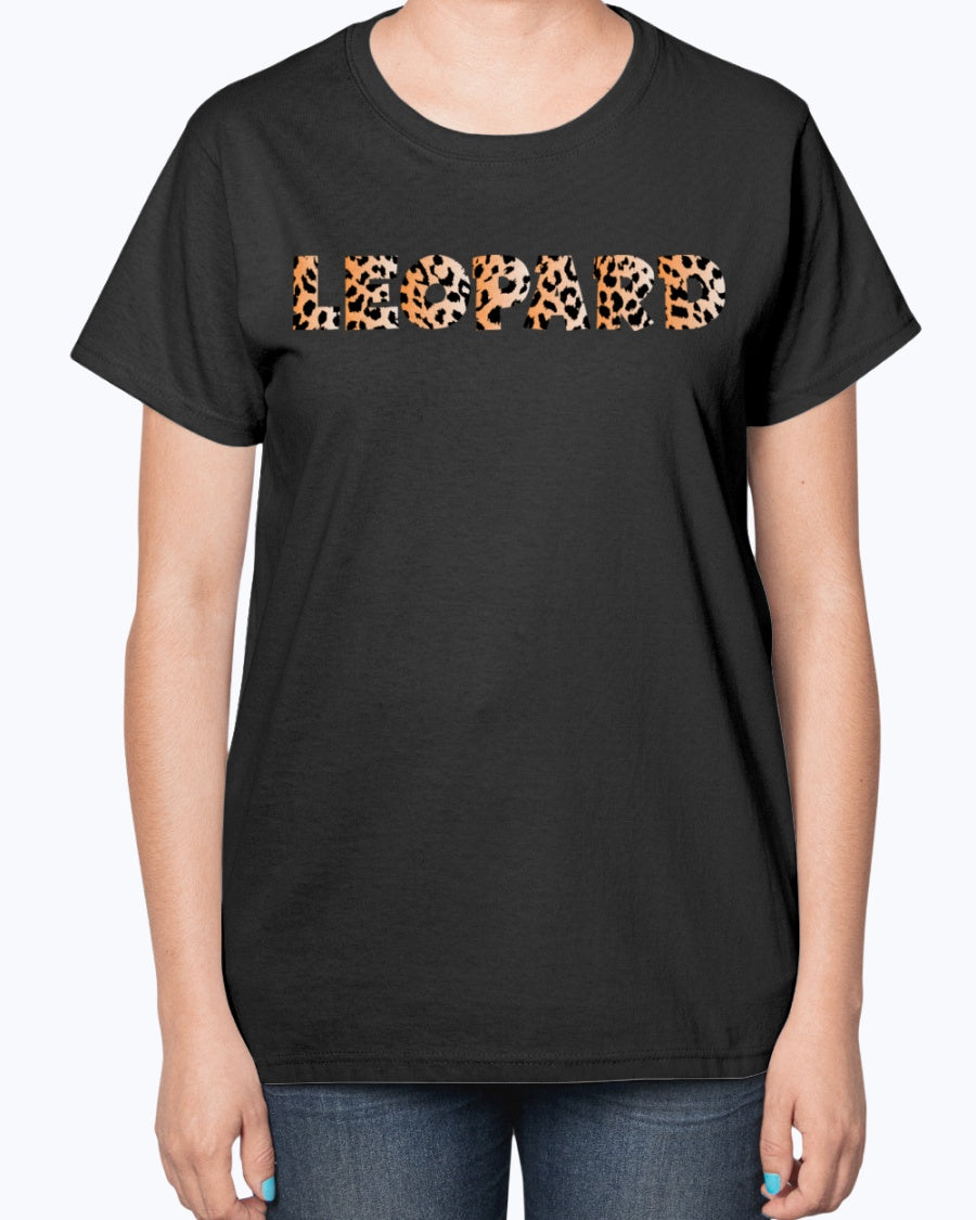 Gildan 2000L Ultra Cotton Ladies T-Shirt 13 colors Dark. Leopard Typography 2