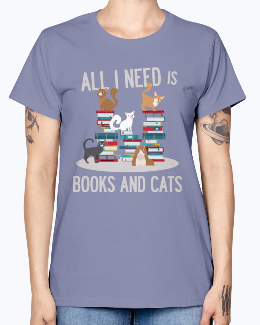 Gildan Ladies Missy T-Shirt. BOOKS AND CATS