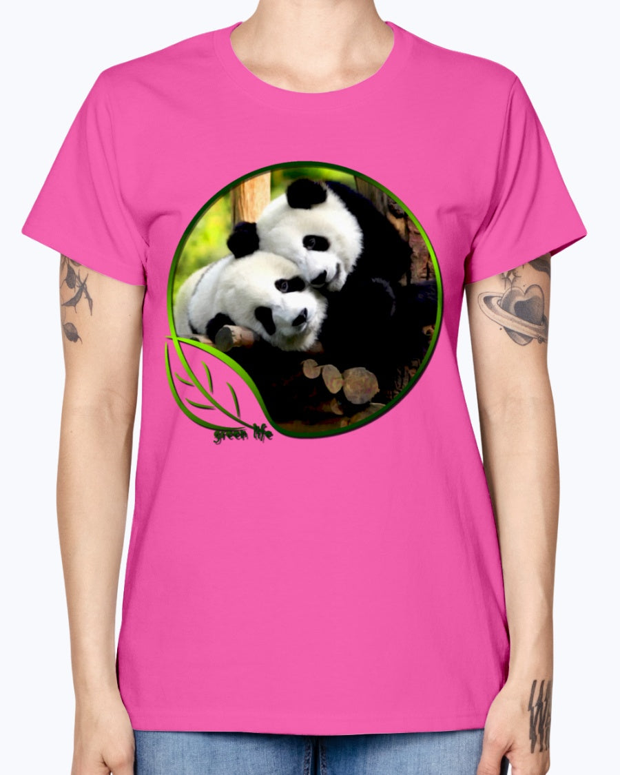 Gildan Ladies Missy T-Shirt  Green Life Panda's