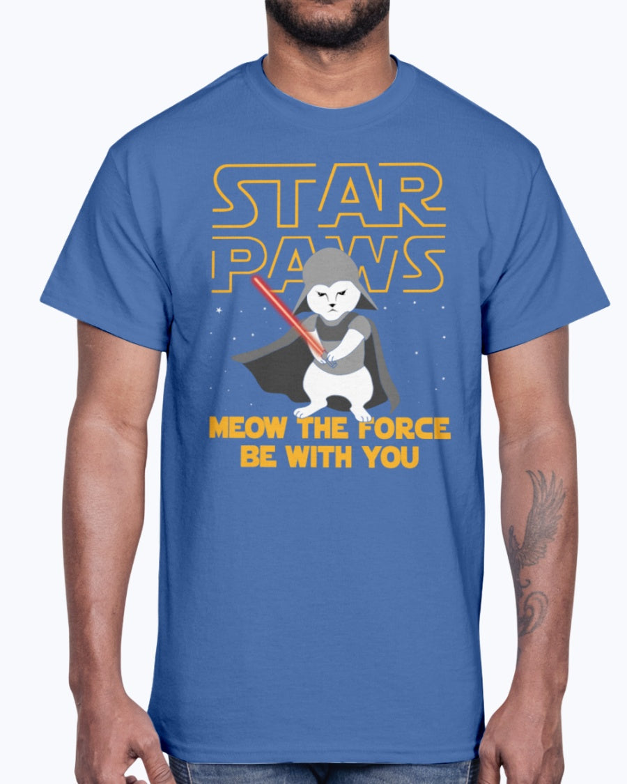 Men's Gildan Ultra Cotton T-Shirt  Star Paws Meow The Force Be With You