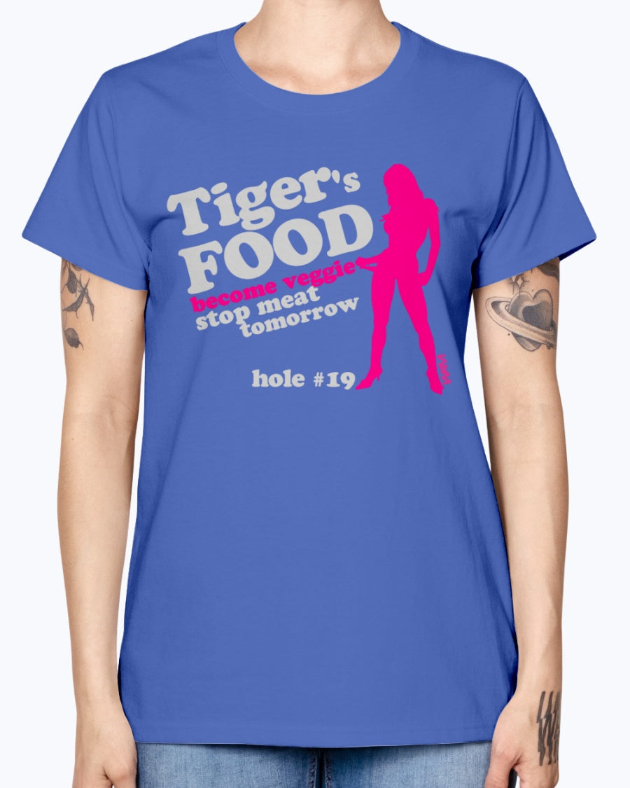 Gildan Ladies Missy T-Shirt 16 colors.  Black tiger 's food veggie grey by wam