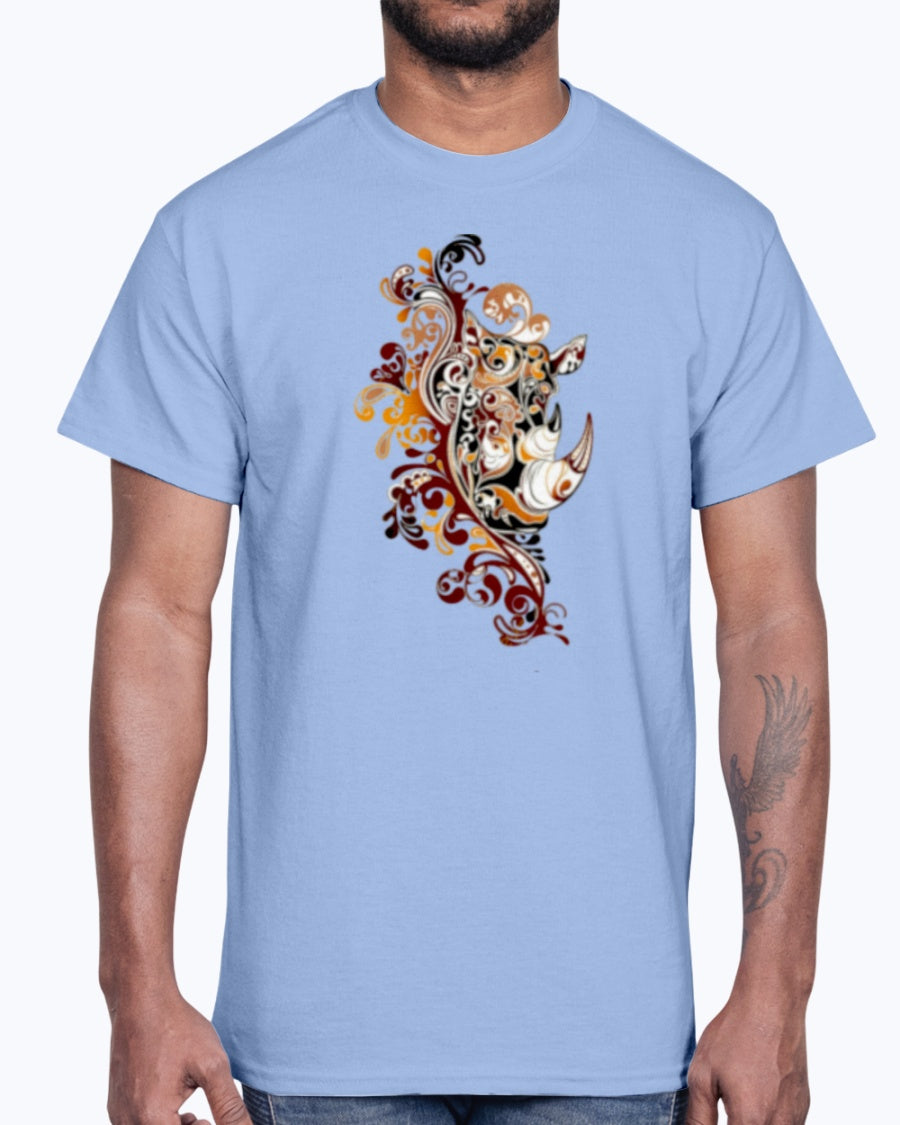 Men's Gildan Ultra Cotton T-Shirt 12 Dark colors.   Dust Rhinos Orange Knotwork