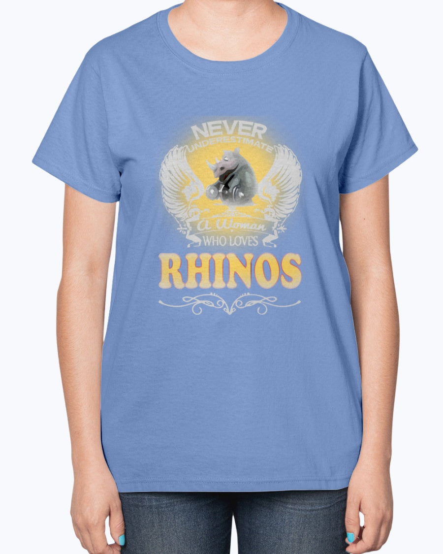 Gildan 2000L Ultra Cotton Ladies T-Shirt 13 colors Dark.  A Woman Who Love Rhinos