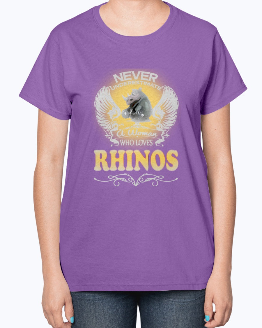 Gildan 2000L Ultra Cotton Ladies T-Shirt 13 colors Dark.  A Woman Who Love Rhinos
