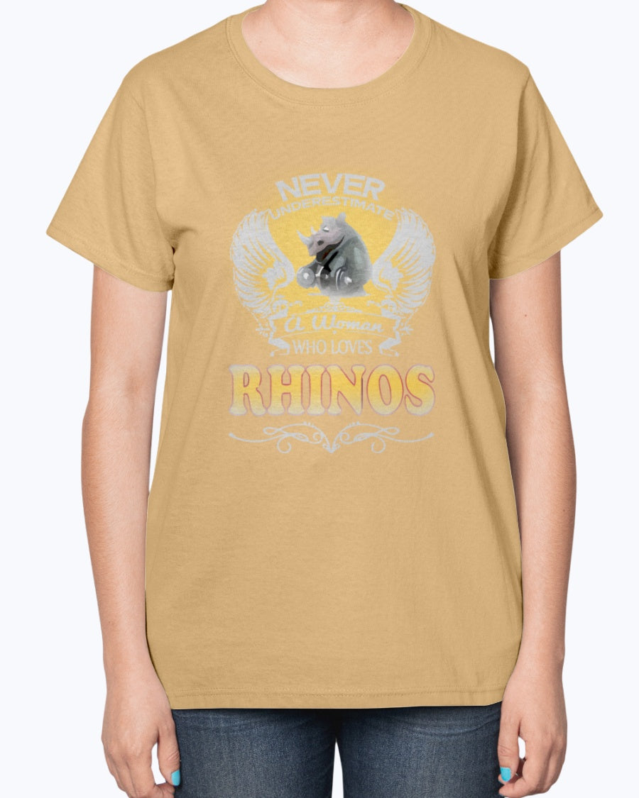 Gildan 2000L Ultra Cotton Ladies T-Shirt 13 colors Dark.  A Woman Who Love Rhinos