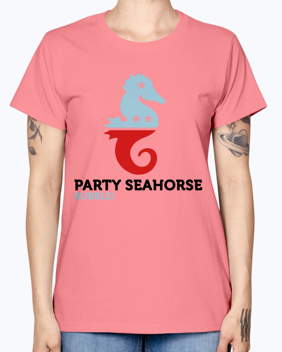 Gildan Ladies Missy T-Shirt  Party Animals Seahorse . Polo Shirts