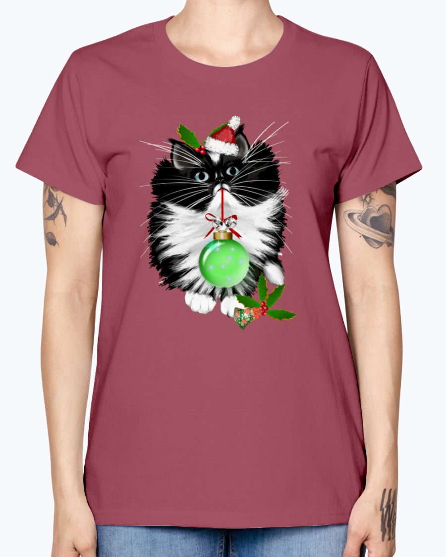 Gildan Ladies Missy T-Shirt. A Tuxedo Merry Christmas