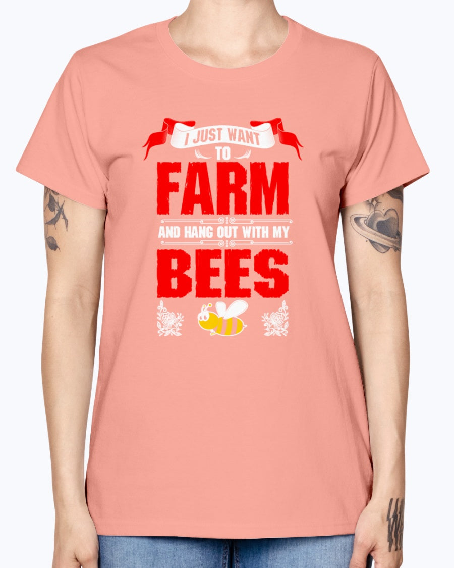 Gildan Ladies Missy T-Shirt 16 colors.   I Just Want To Farm Bees