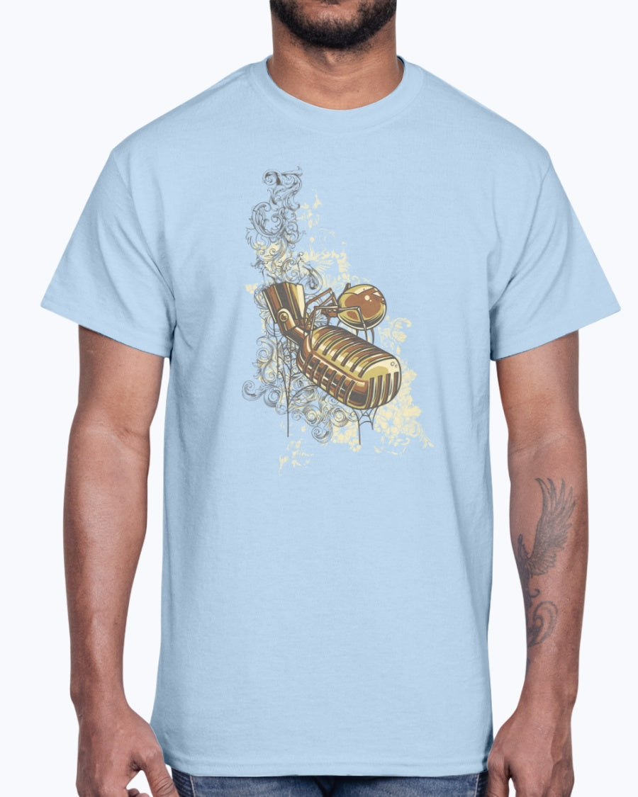 Men's Gildan Ultra Cotton T-Shirt 11 Light coloros       Golden microphone,  design-683