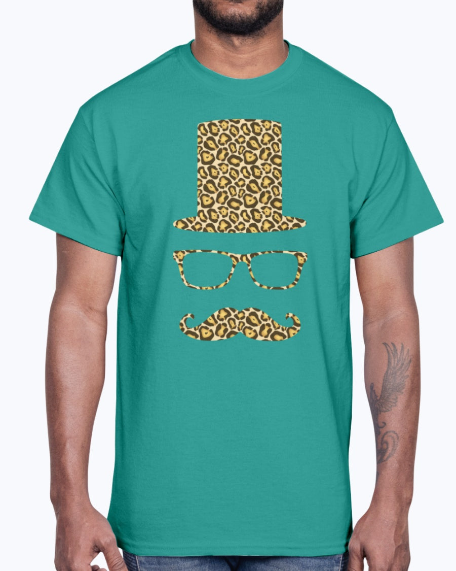 Men's Gildan Ultra Cotton T-Shirt 12 Dark colors.  Sir Gentleman Leopard Style
