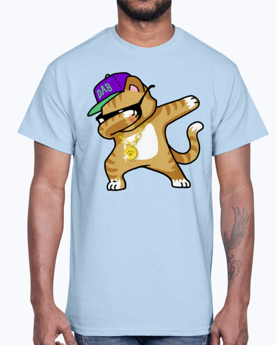 Men's Gildan Ultra Cotton T-Shirt Light coloros  Dabbing Cat Funny