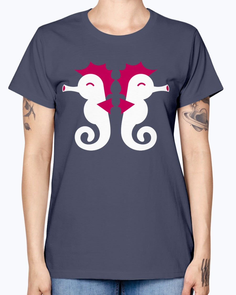 Gildan Ladies Missy T-Shirt  Double cute little seahorses
