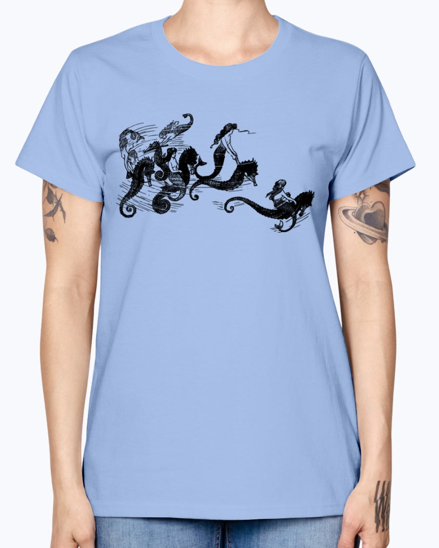 Gildan Ladies Missy T-Shirt   Mermaids and Seahorses