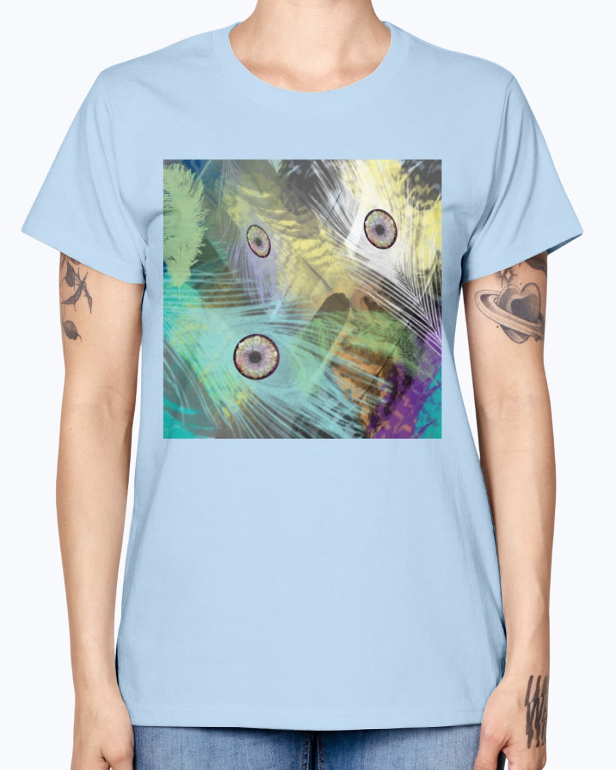Gildan Ladies Missy T-Shirt 16 colors    Peacock feathers