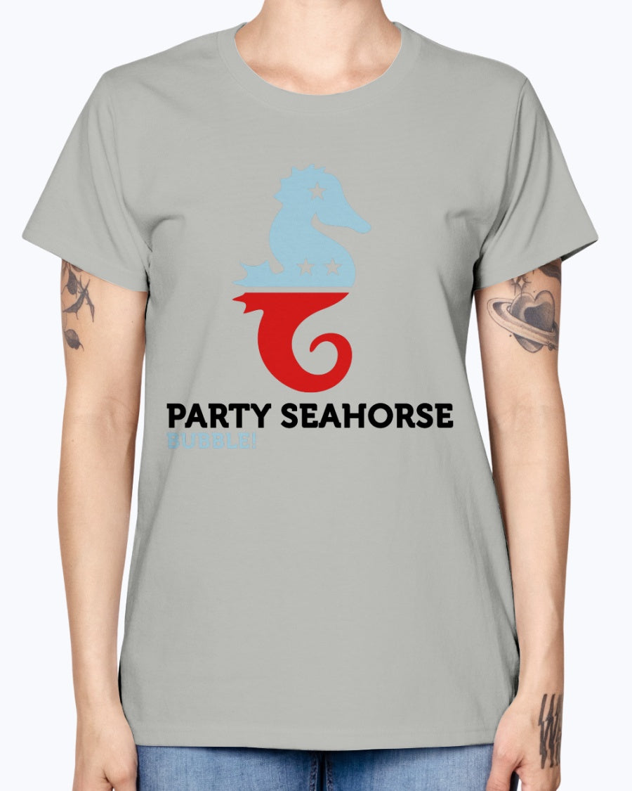 Gildan Ladies Missy T-Shirt  Party Animals Seahorse . Polo Shirts