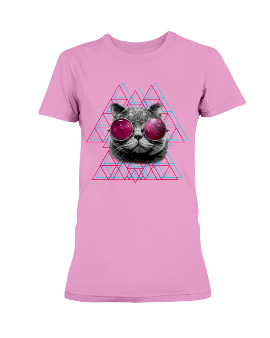 Gildan Ladies Missy T-Shirt 3D Cat in Space
