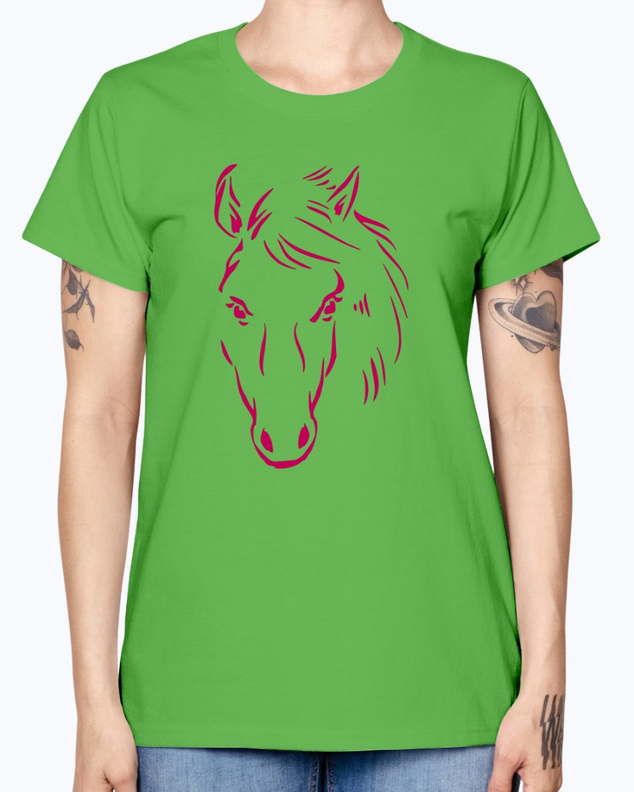 Gildan Ladies Missy T-Shirt.   Horse drawing
