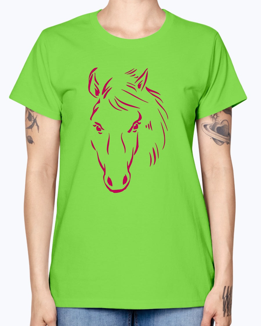 Gildan Ladies Missy T-Shirt.   Horse drawing