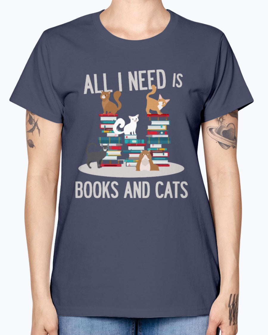 Gildan Ladies Missy T-Shirt. BOOKS AND CATS
