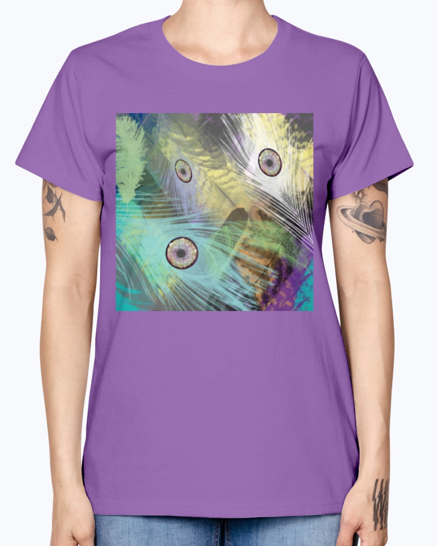 Gildan Ladies Missy T-Shirt 16 colors    Peacock feathers