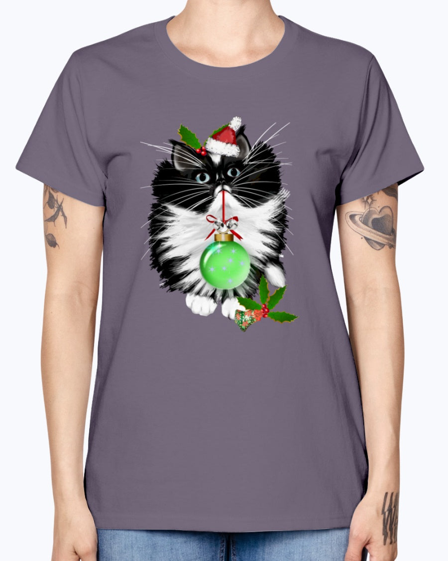 Gildan Ladies Missy T-Shirt. A Tuxedo Merry Christmas