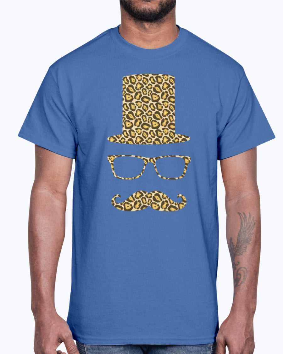 Men's Gildan Ultra Cotton T-Shirt 12 Dark colors.  Sir Gentleman Leopard Style