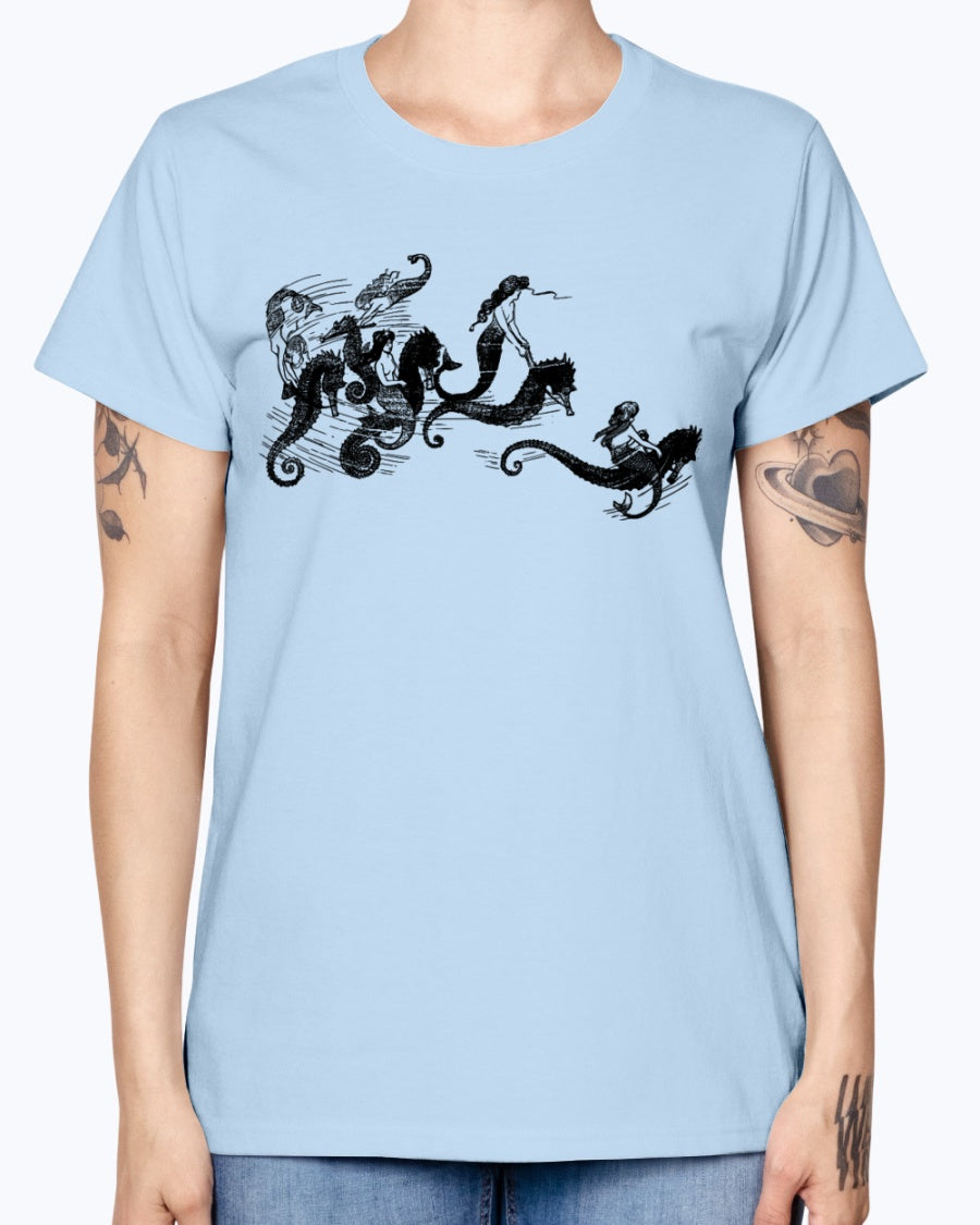 Gildan Ladies Missy T-Shirt   Mermaids and Seahorses