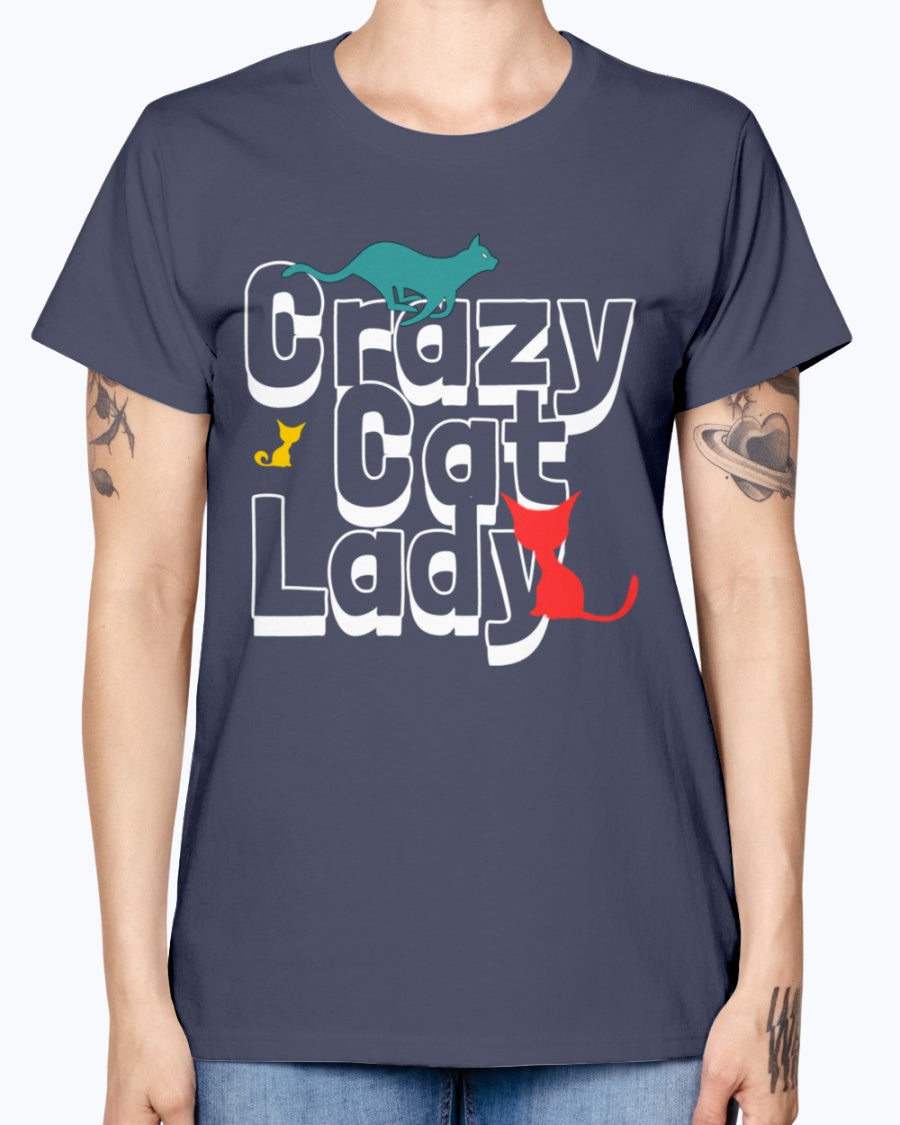 Gildan Ladies Missy T-Shirt. Crazy cat lady