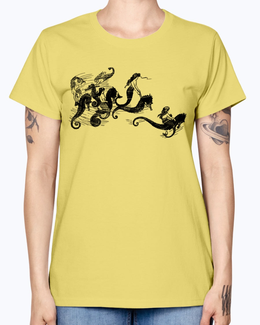 Gildan Ladies Missy T-Shirt   Mermaids and Seahorses