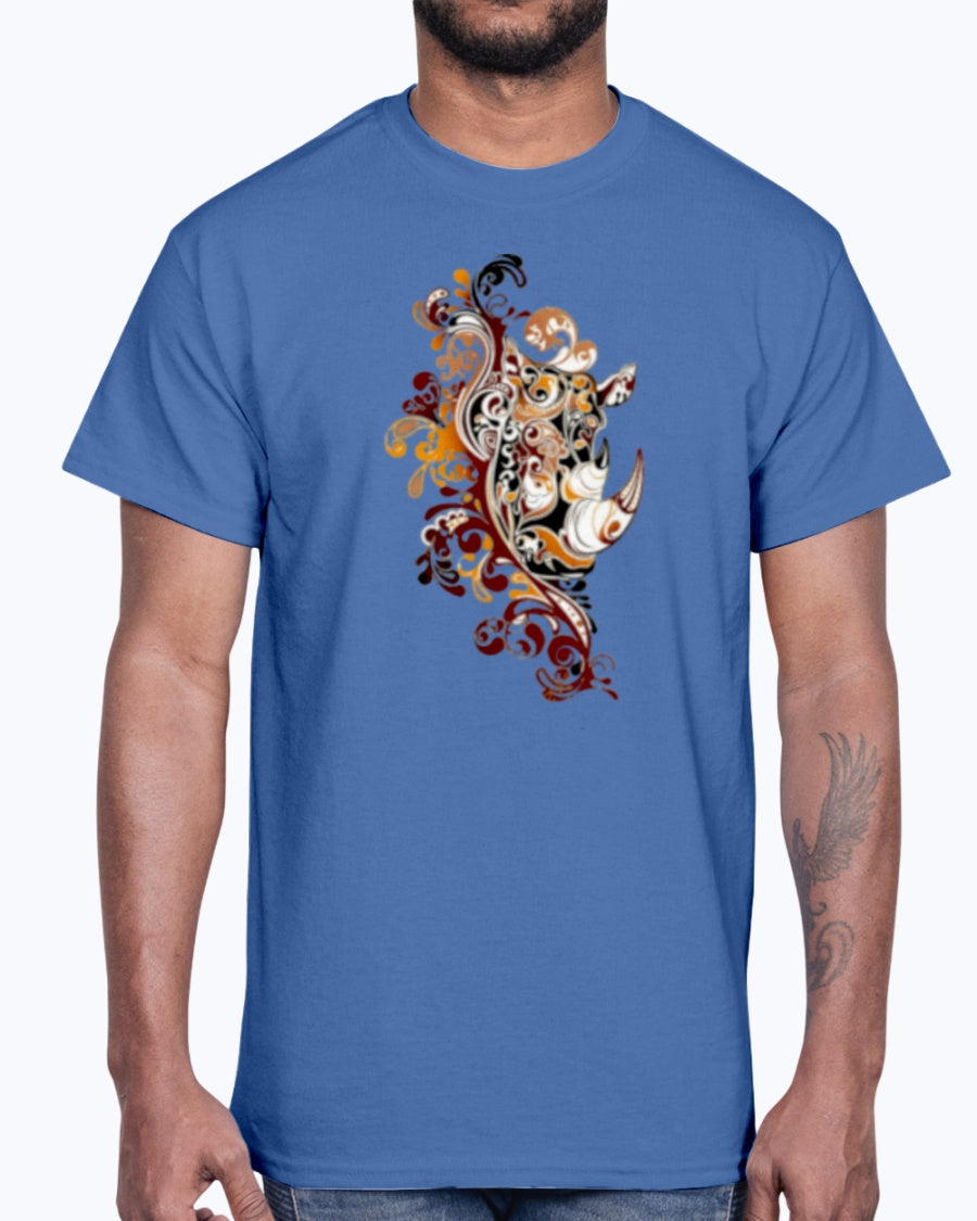 Men's Gildan Ultra Cotton T-Shirt 12 Dark colors.   Dust Rhinos Orange Knotwork