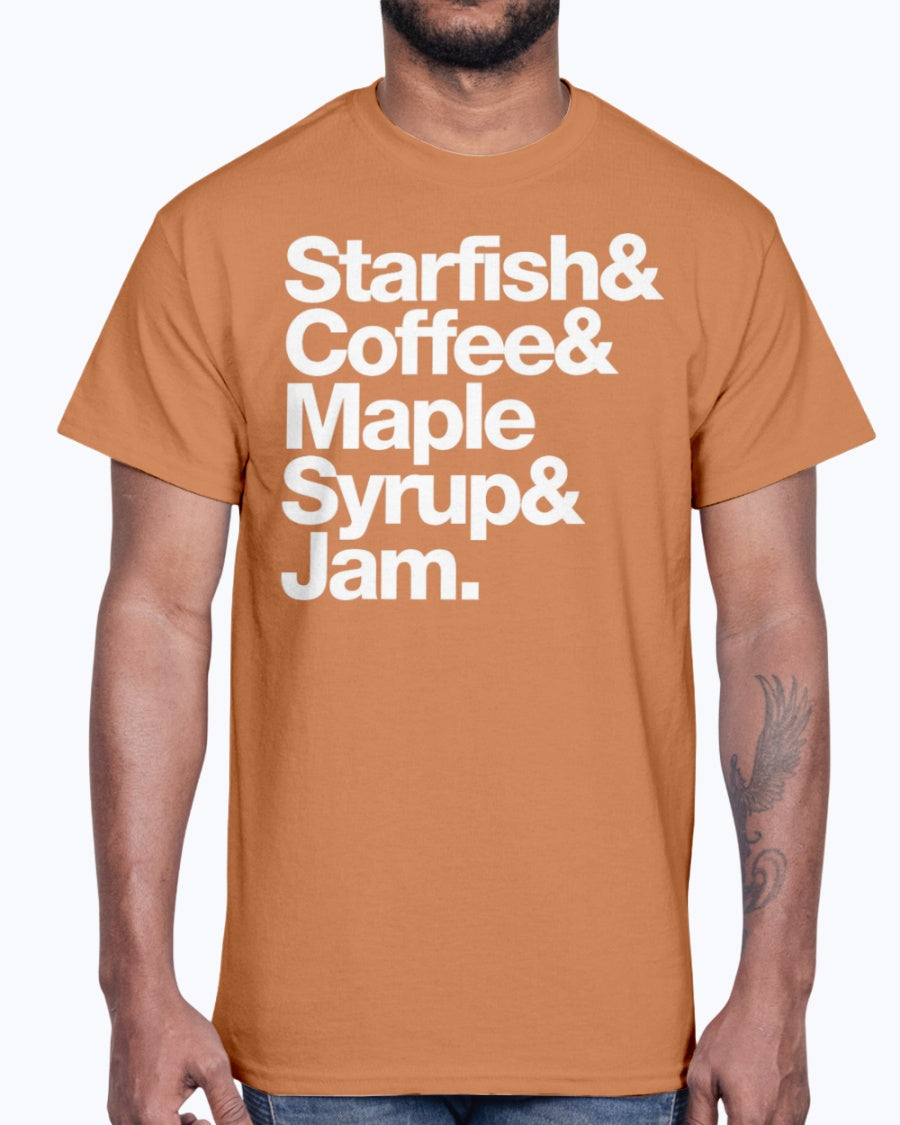 Men's Gildan Ultra Cotton T-Shirt . STARFISH COFFEE MAPLE SYRUP AND JAM