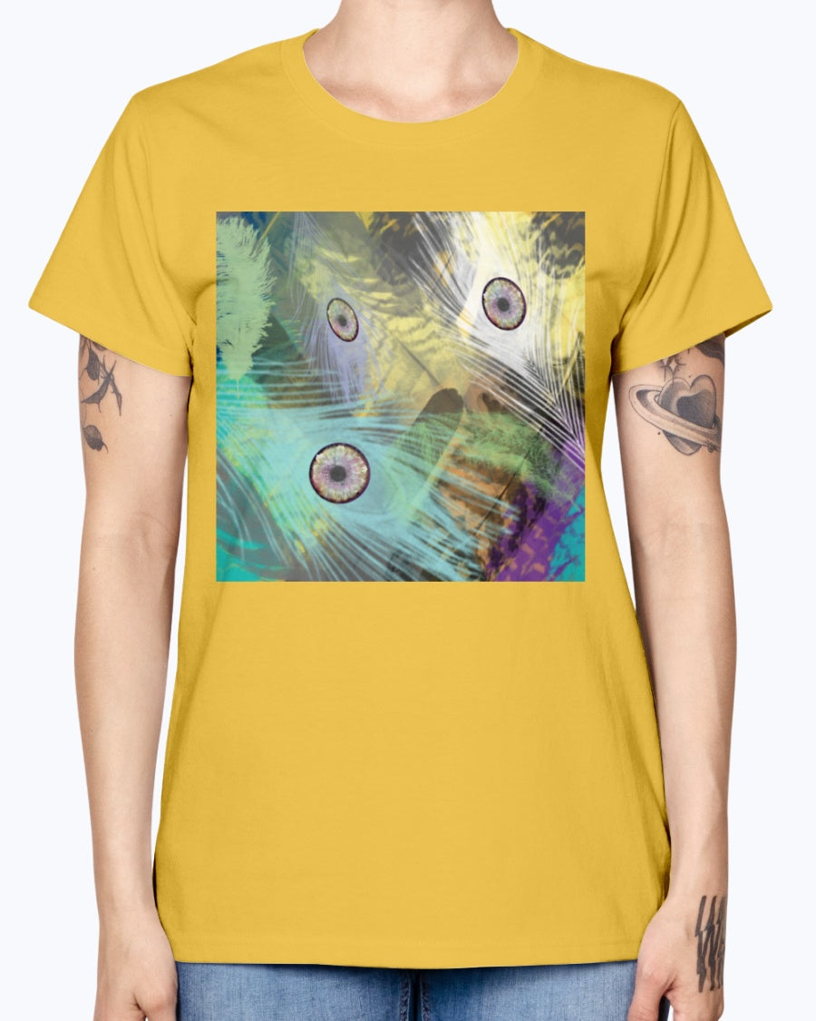 Gildan Ladies Missy T-Shirt 16 colors    Peacock feathers
