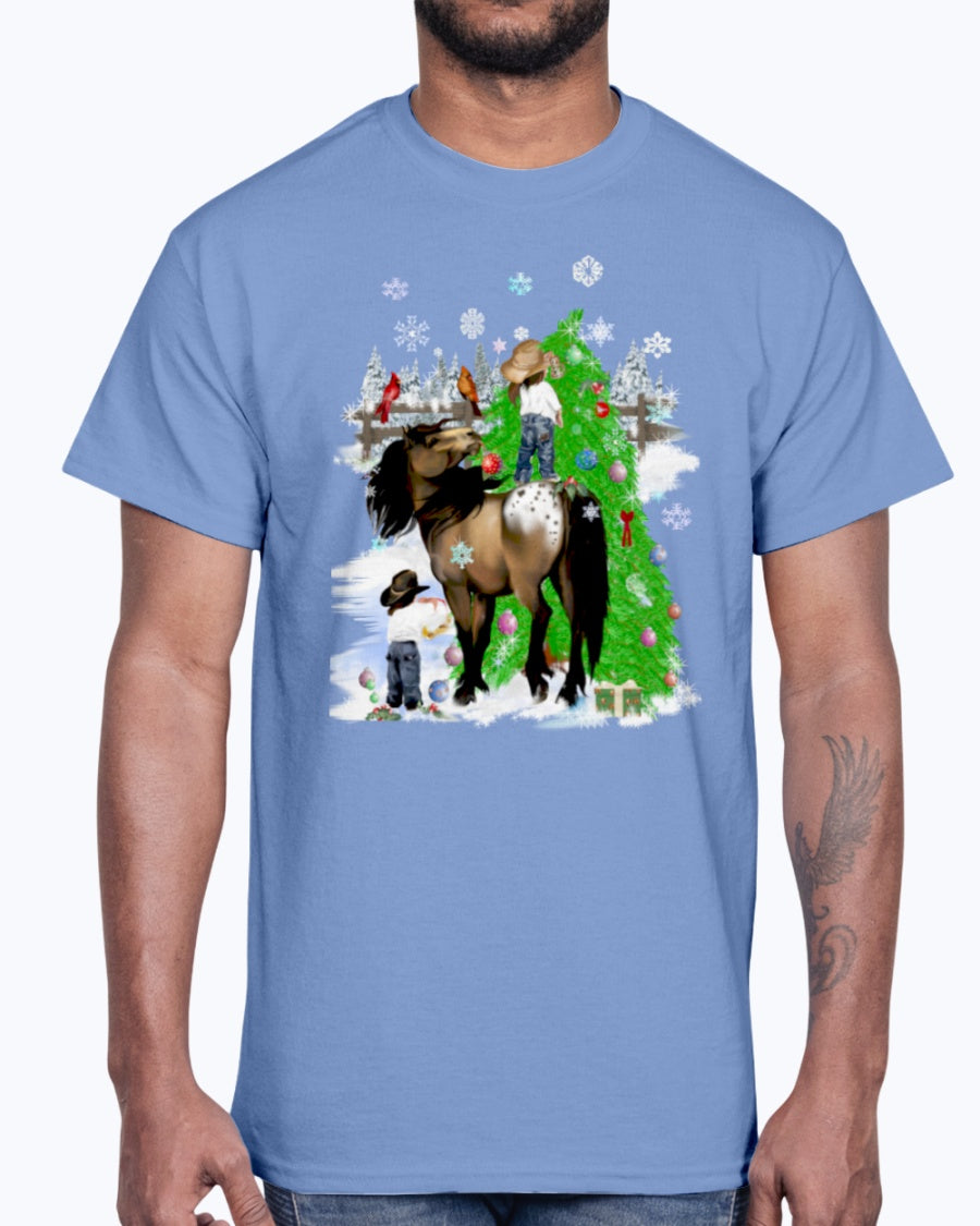 Men's Gildan Ultra Cotton T-Shirt.  A horse and kid Christmas