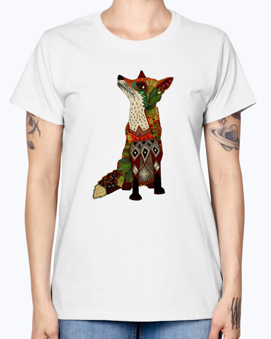Gildan Ladies Missy T-Shirt 16 Light Colors   Floral Fox