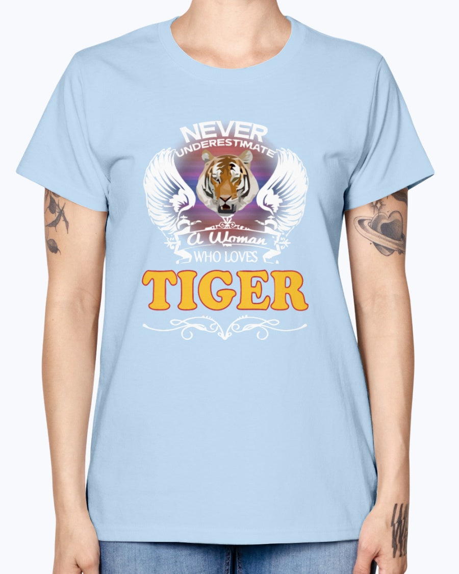 Gildan Ladies Missy T-Shirt 16 colors.  A Woman Who Love Tiger