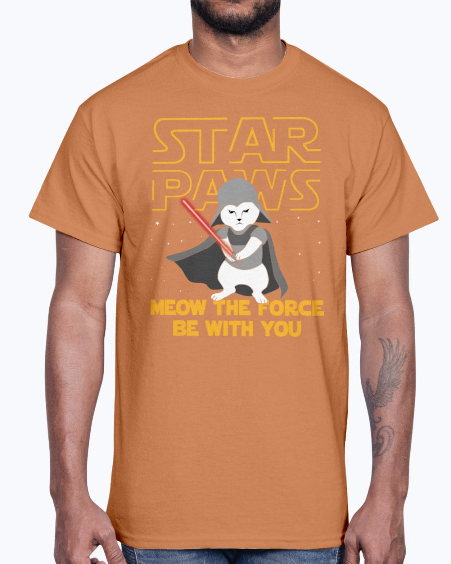 Men's Gildan Ultra Cotton T-Shirt  Star Paws Meow The Force Be With You