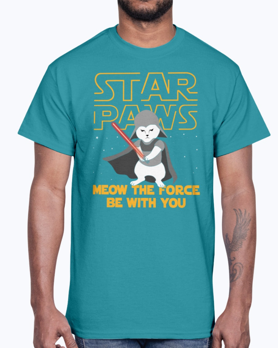 Men's Gildan Ultra Cotton T-Shirt  Star Paws Meow The Force Be With You