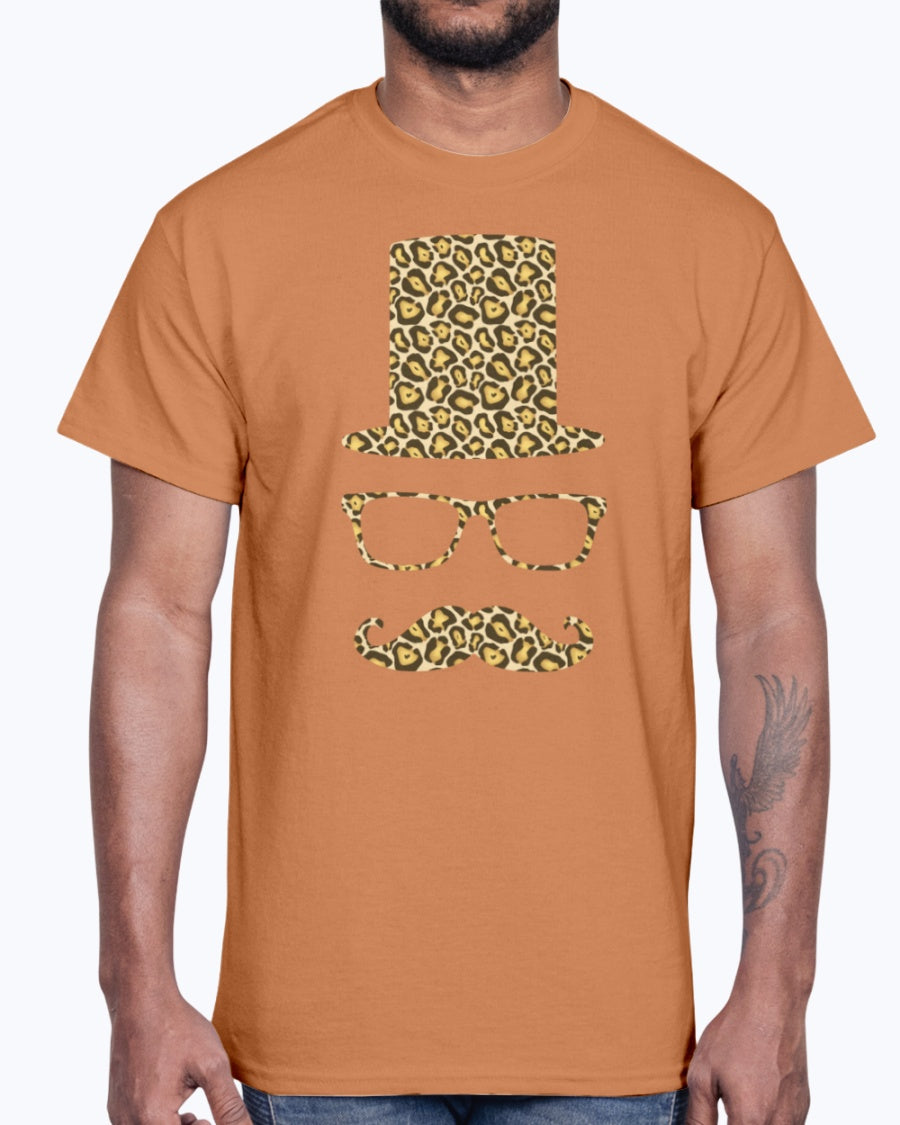 Men's Gildan Ultra Cotton T-Shirt 12 Dark colors.  Sir Gentleman Leopard Style