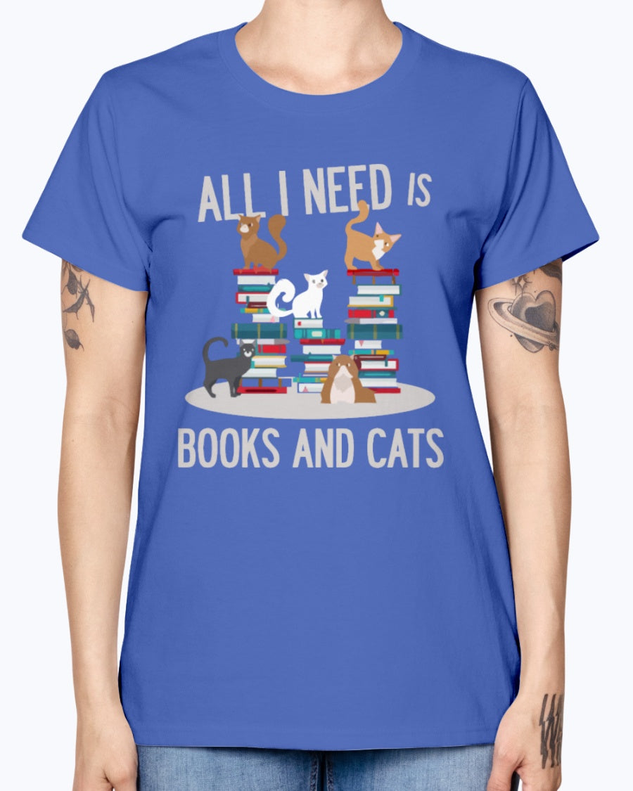 Gildan Ladies Missy T-Shirt. BOOKS AND CATS