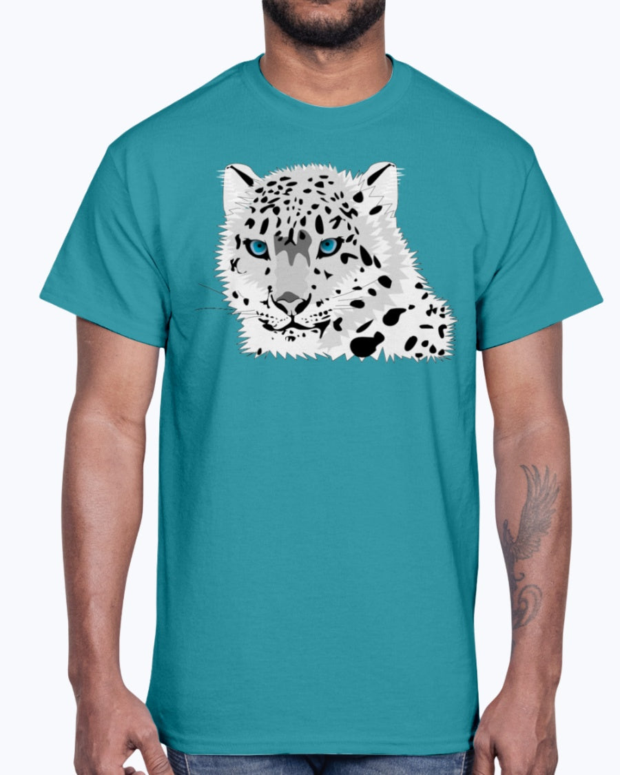 Men's Gildan Ultra Cotton T-Shirt 12 Dark colors   Animal snow leopard