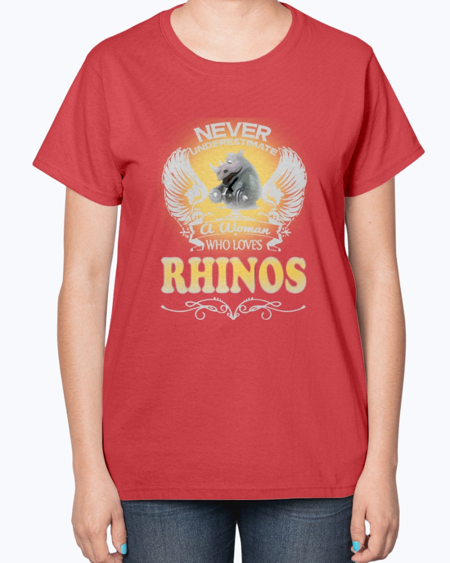 Gildan 2000L Ultra Cotton Ladies T-Shirt 13 colors Dark.  A Woman Who Love Rhinos