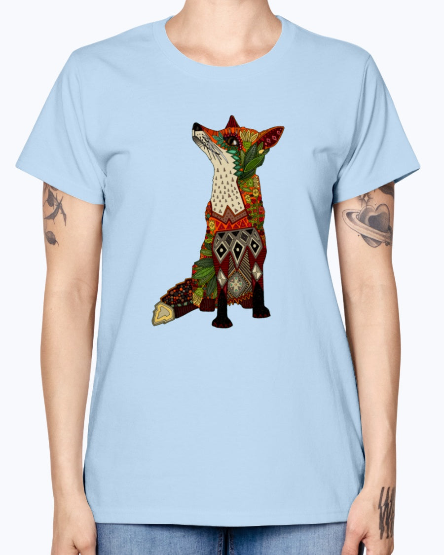 Gildan Ladies Missy T-Shirt 16 Light Colors   Floral Fox