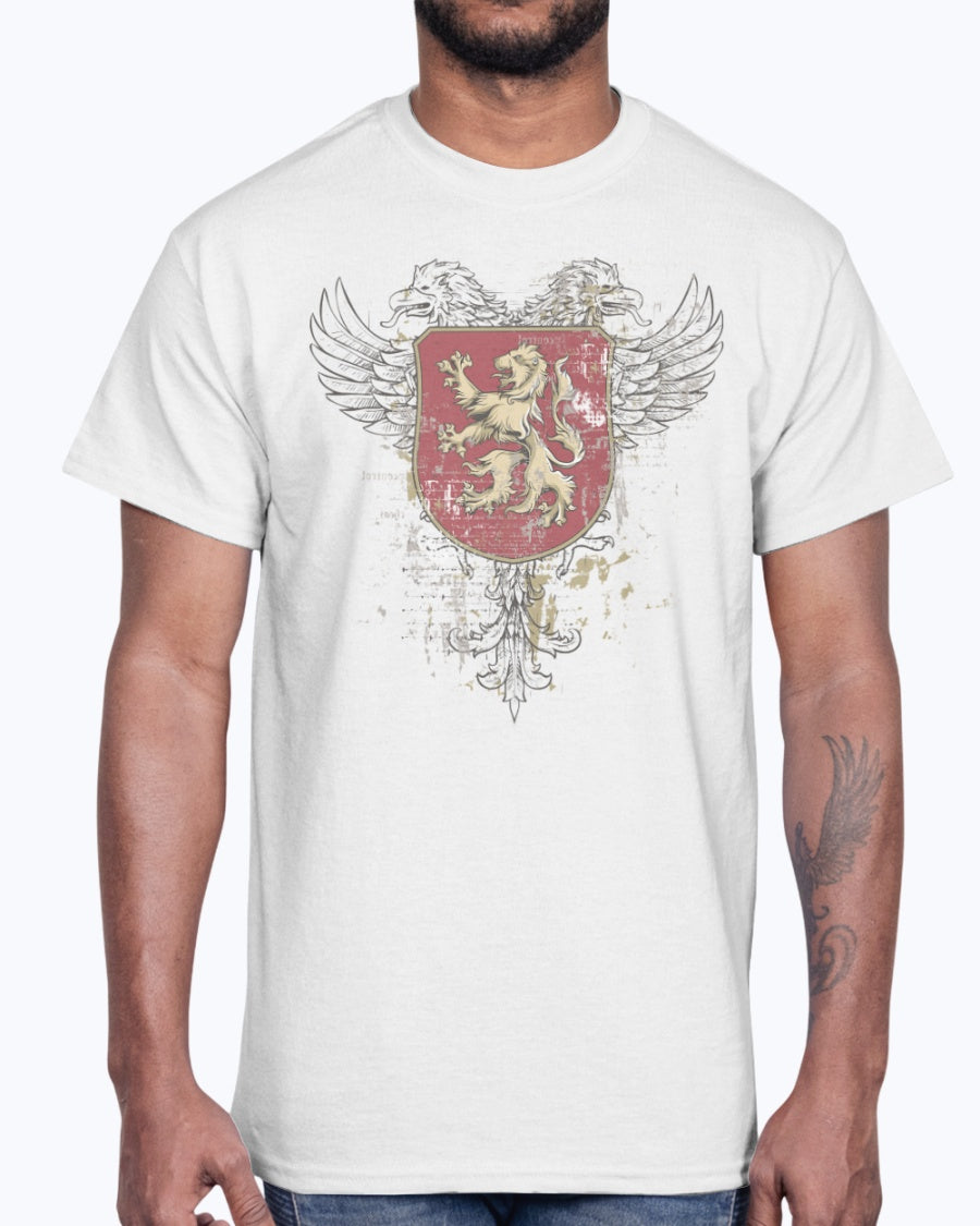Men's Gildan Ultra Cotton T-Shirt 11 Light coloros.    Coat of arms with a lion, design-745