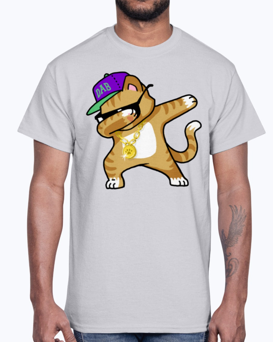 Men's Gildan Ultra Cotton T-Shirt Light coloros  Dabbing Cat Funny